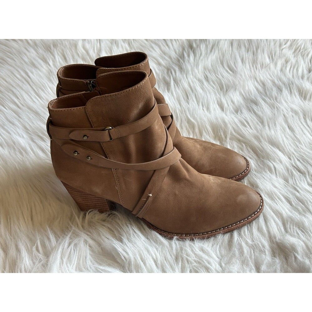 Sam Edelman Merton 9 Ankle Boots Brown Leather Almond Toe Zip Block Heel Cowboy
